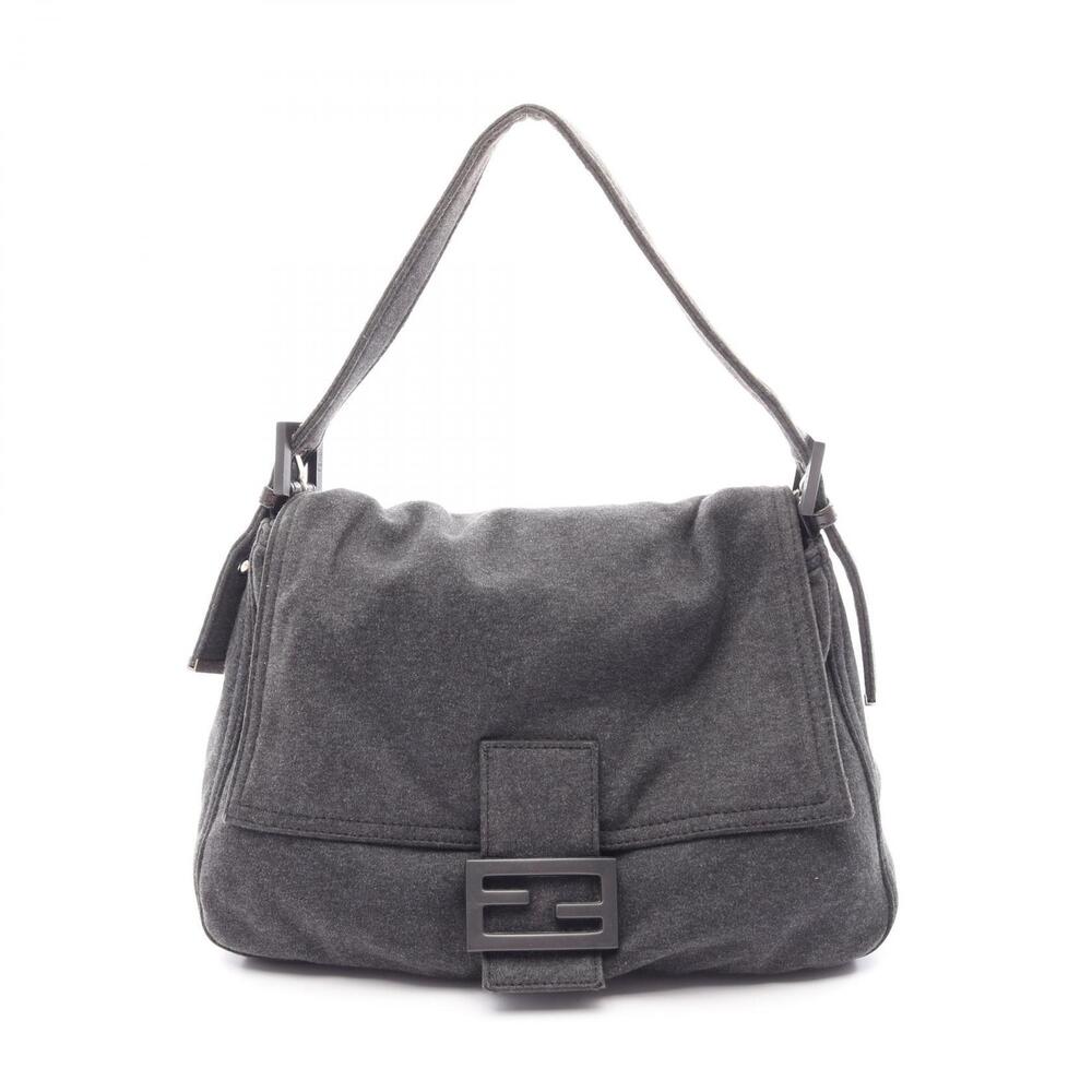 Fendi Mamma Bucket Shoulder Bag Leather Jersey Gray